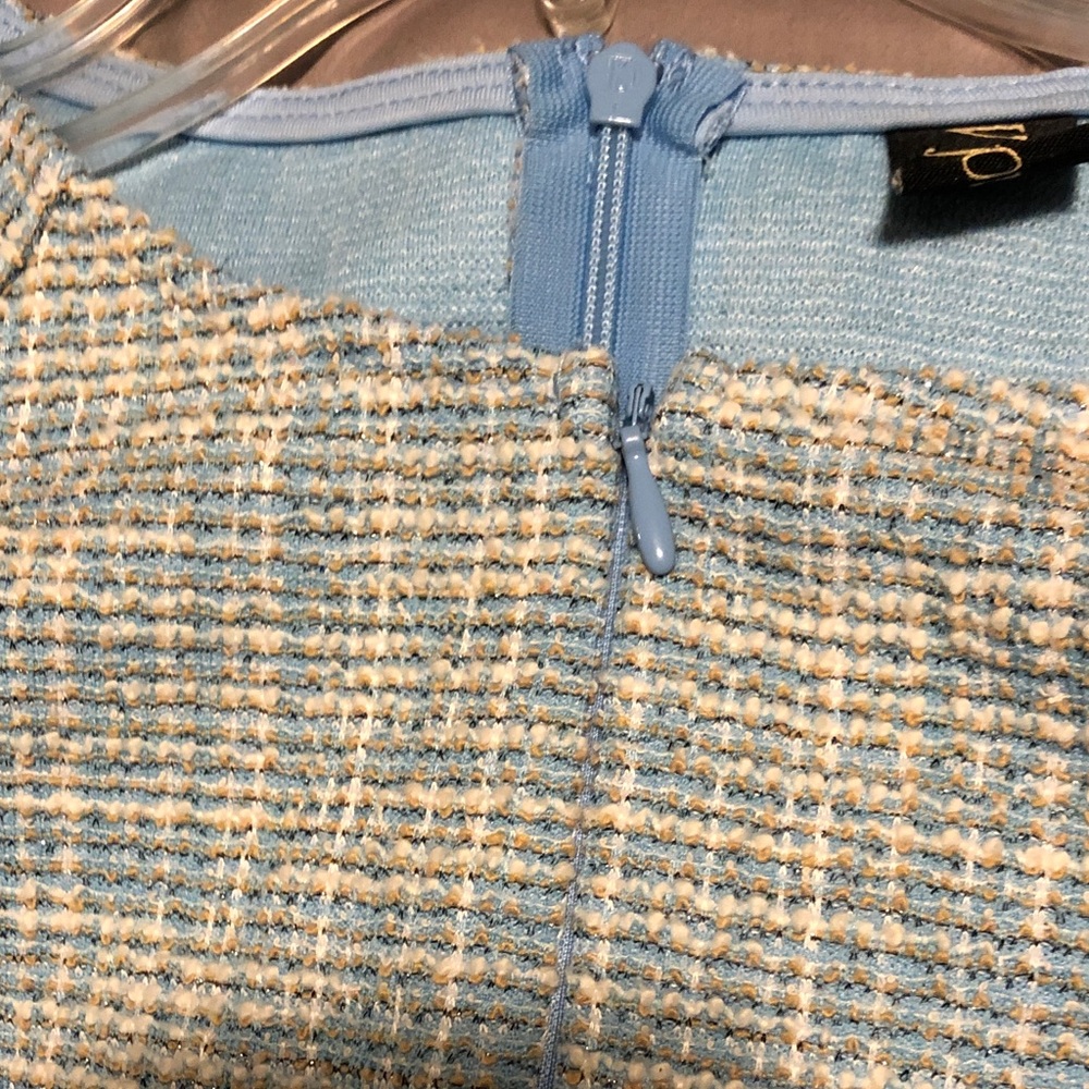 Jackie O style tweed 3/4 sleeve blue dress not sure of year - Picture 8 of 9
